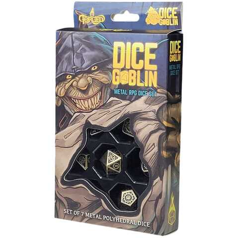 Forged - Dice Goblin Gears Metal RPG Dice Set - Weathered Gold Box Front
