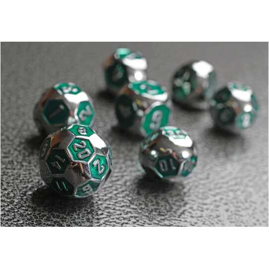 Forged - Cyborg Green Metal RPG 7 Dice Set