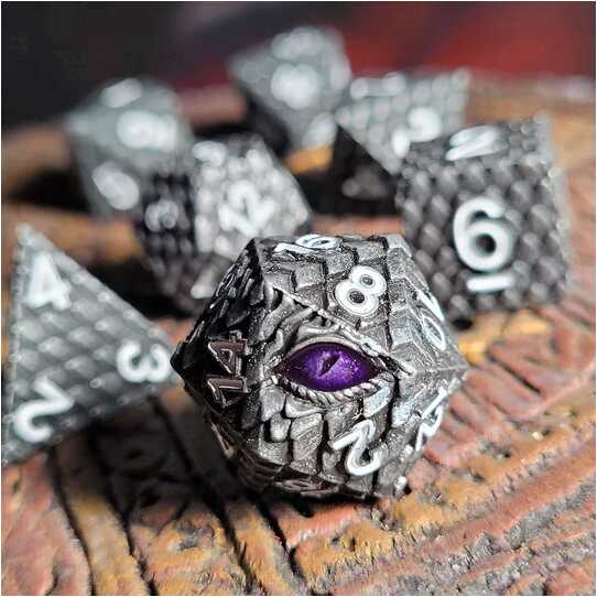 Forged - Dragon's Gaze Silver Metal RPG 7 Dice Set