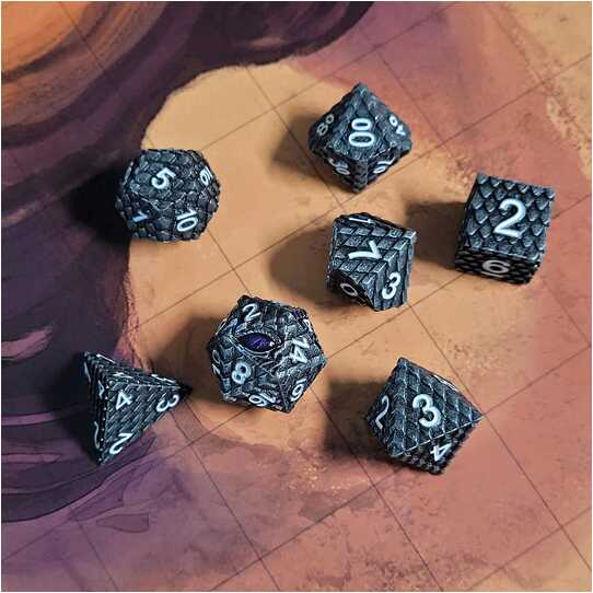 Forged - Dragon's Gaze Silver Metal RPG 7 Dice Set