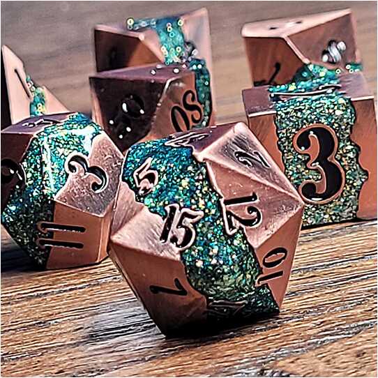 Forged - Galactic Flow Copper Green Metal RPG 7 Dice Set