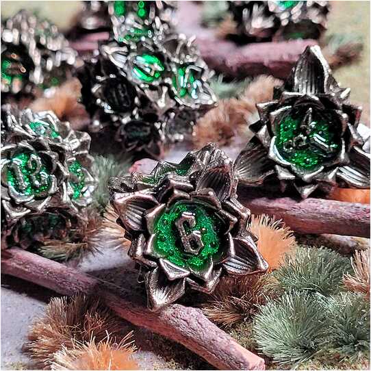 Forged - Gothic Bouquet Antique Gold Green Metal RPG 7 Dice Set