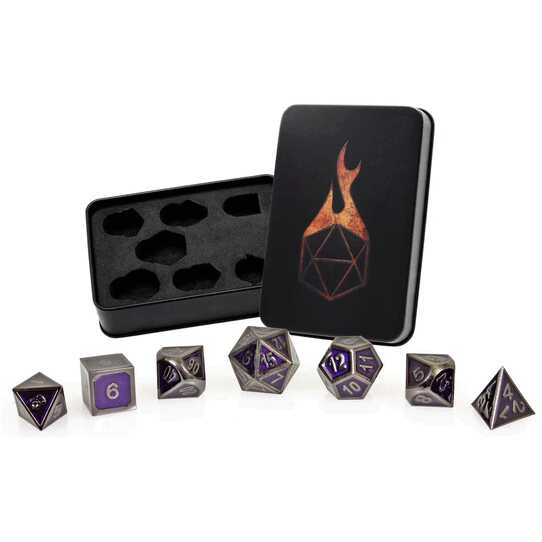 Forged - Royal Argent w/Purple Enamel Metal RPG 7 Dice Set