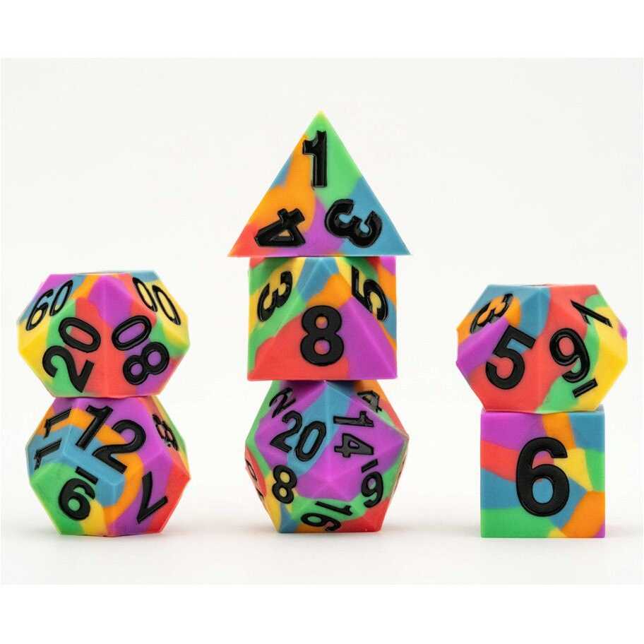 FanRoll: 16mm Sharp Edge Silicone Rubber Poly Dice Set: Pride: Rainbow