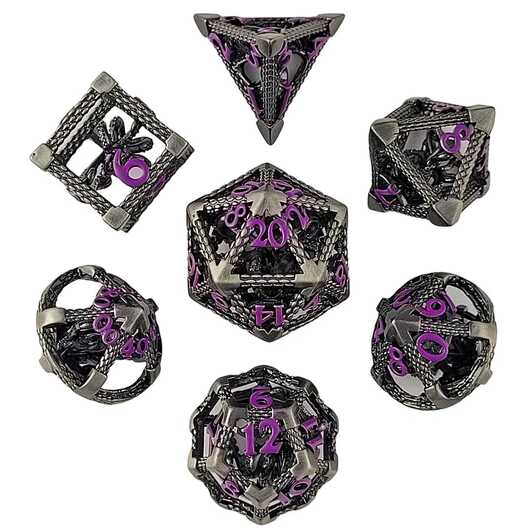 Forged - Deep Dreamer Silver Purple Hollow Metal RPG 7 Dice Set