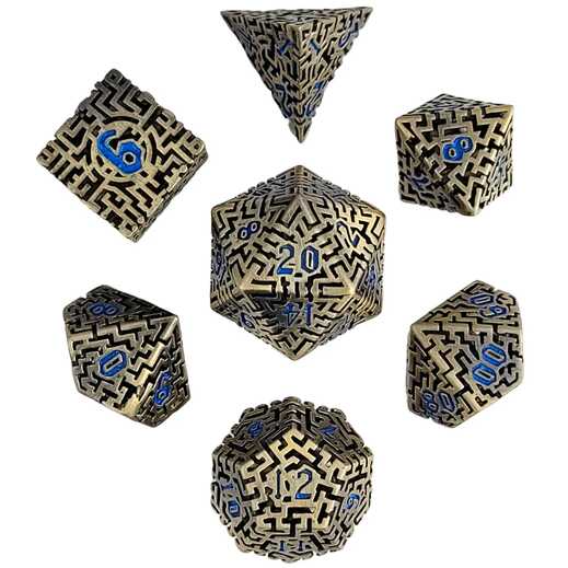 Forged - Mad Maze Antique Gold Hollow Metal RPG 7 Dice Set
