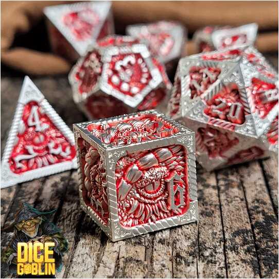 Forged - Dice Goblin Dragon's Eye Metal RPG Dice Set - Silver/Red