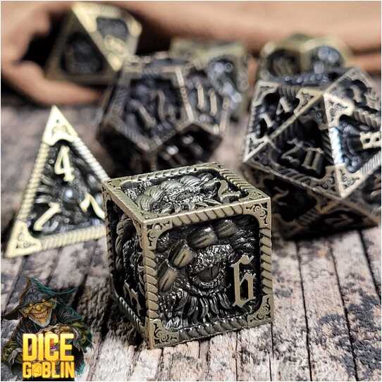 Forged - Dice Goblin Dragon's Eye Metal RPG 7 Dice Set - Weathered Gold/Dark
