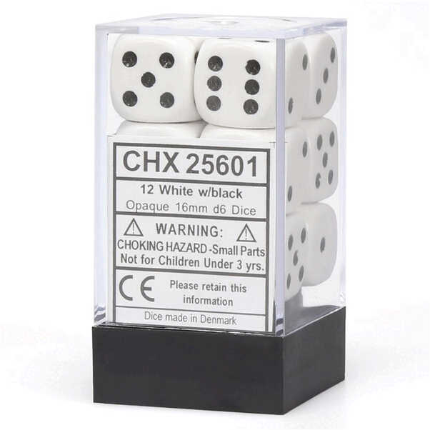 Chessex 16mm 12d6 Opaque: White/Black