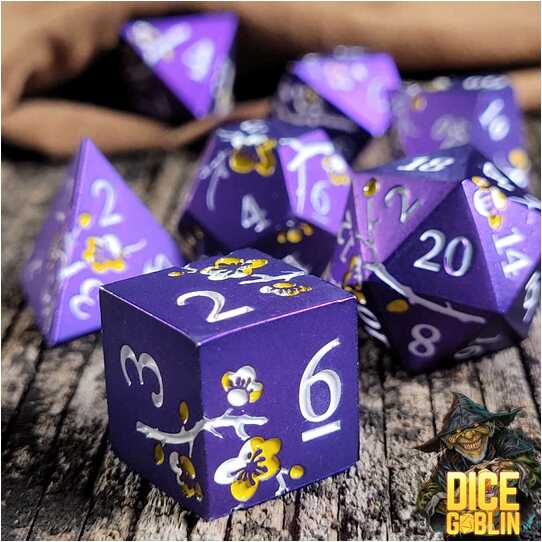 Forged - Dice Goblin Flowers Metal RPG 7 Dice Set - Purple/White
