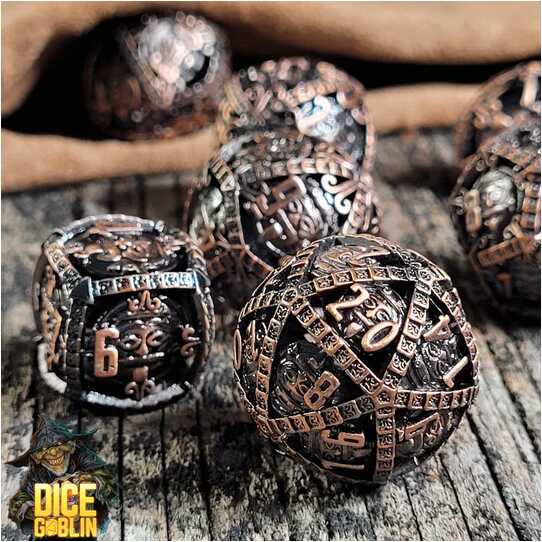 Forged - Dice Goblin Temple of Whispers - Weathered Copper Metal RPG 7 Dice Set