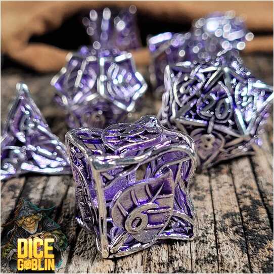 Forged - Dice Goblin Leaves - Silver/Purple Metal RPG 7 Dice Set