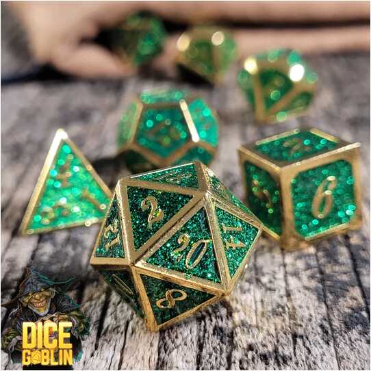 Forged - Dice Goblin Framed - Gold/Green Metal RPG 7 Dice Set