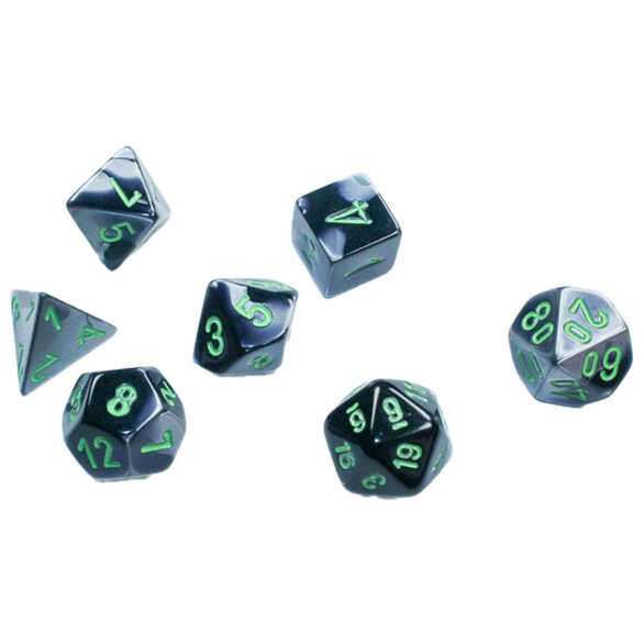 Chessex: 7-Set Cube Mini Gemini Black Grey with Green