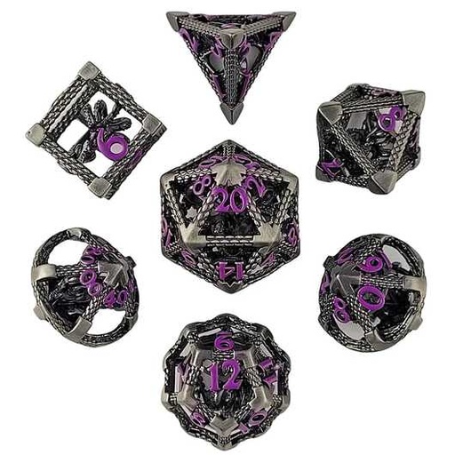 [FORGE_FG-DC-DEEP-SILPUR-7] Forged - Deep Dreamer Silver Purple Hollow Metal RPG 7 Dice Set