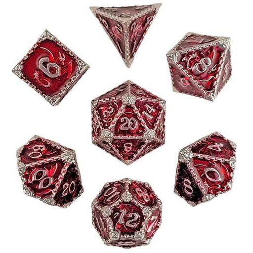 [FORGE_FG-DC-WYRMEW-SILRED-7] Forged - Wyrm's Mew Silver Red Metal RPG Dice Set