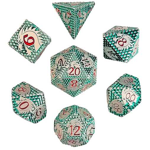 [FORGE_FG-DC-DRGHD-GRN-7] Forged - Dragon's Head Sigil Green Metal RPG 7 Dice Set