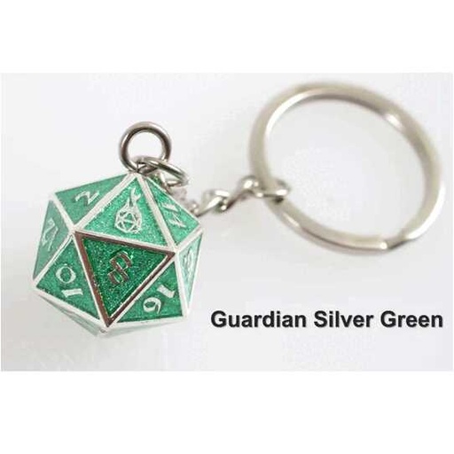 [FORGE_KYCN-D20GRDSLVSPKGRN] Forged - Fob of Fate D20 Keychain and Bag Charm - Guardian Silver Sparkle Green