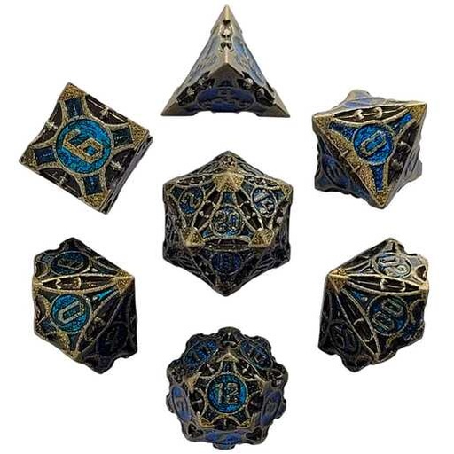 [FORGE_FG-DC-ARCENIG-GLDBLU7] Forged - Arcane Enigma Gold/Blue Metal RPG 7 Dice Set
