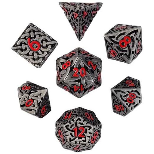 [FORGE_FG-DC-SACHLW-SILRED-7] Forged - Sacred Hollows Silver Red Hollow Metal RPG 7 Dice Set