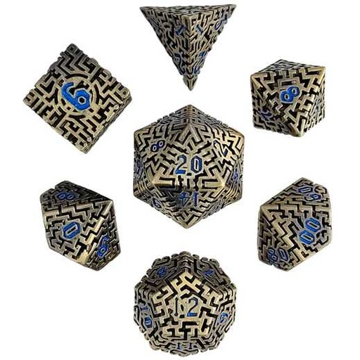 [FORGE_FG-DC-MAD-ANTGLD-7] Forged - Mad Maze Antique Gold Hollow Metal RPG 7 Dice Set