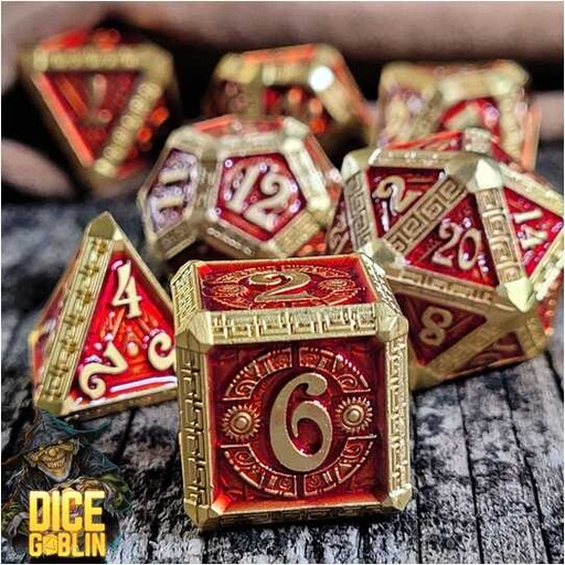 [FORGE_FG-DG-DC-0059] Forged - Dice Goblin Greek Key Metal RPG 7 Dice Set - Gold/Red
