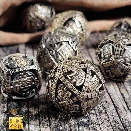 [FORGE_FG-DG-DC-0003] Forged - Dice Goblin Temple of Whispers Metal RPG 7 Dice Set - Weathered Gold