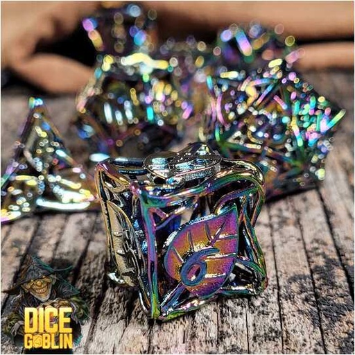 [FORGE_FG-DG-DC-0025] Forged - Dice Goblin Leaves Metal RPG 7 Dice Set - Iridescent