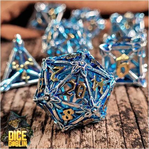 [FORGE_FG-DG-DC-0020] Forged - Dice Goblin Flower Petals Metal RPG 7 Dice Set - Silver/Blue