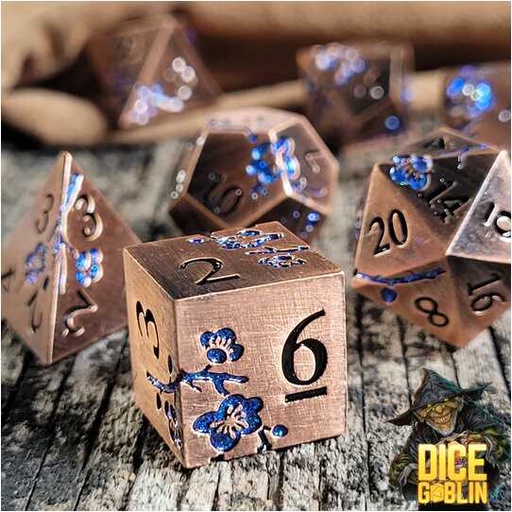 [FORGE_FG-DG-DC-0052] Forged - Dice Goblin Flowers Metal RPG 7 Dice Set - Copper/Blue