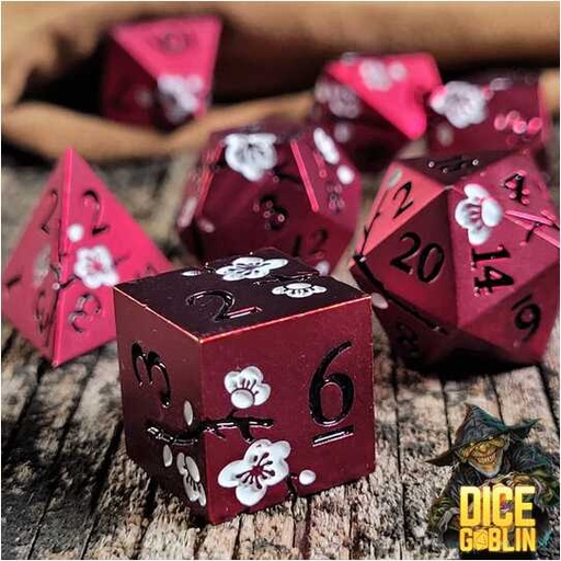 [FORGE_FG-DG-DC-0051] Forged - Dice Goblin Flowers Metal RPG Dice Set - Red/White