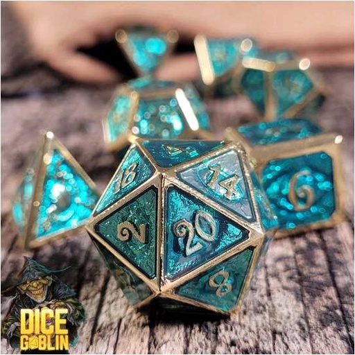 [FORGE_FG-DG-DC-0068] Forged - Dice Goblin Eyes Metal RPG 7 Dice Set - Gold/Teal