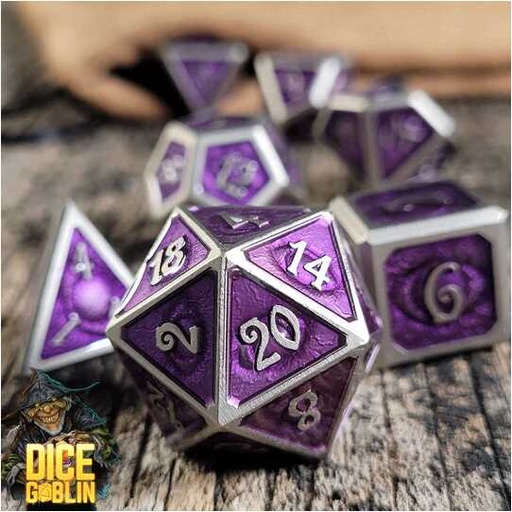 [FORGE_FG-DG-DC-0069] Forged - Dice Goblin Eyes Metal RPG 7 Dice Set - Silver/Purple
