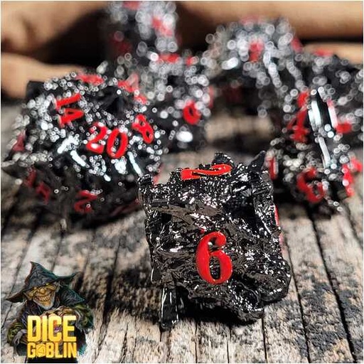 [FORGE_FG-DG-DC-0009] Forged - Dice Goblin Dragon's Head Hollow Metal RPG 7 Dice Set - Black/Red