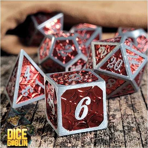 [FORGE_FG-DG-DC-0057] Forged - Dice Goblin Webs Metal RPG Dice Set - Silver/Red
