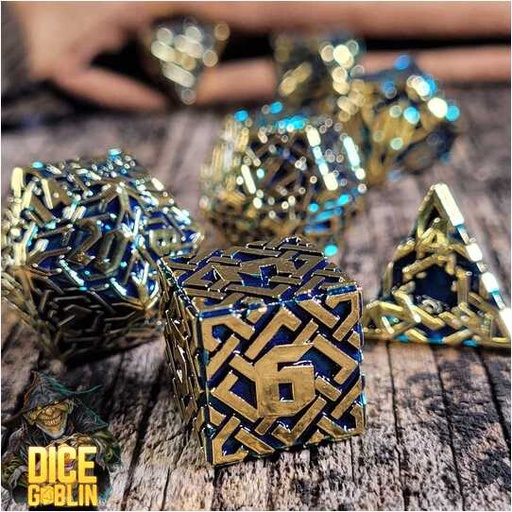 [FORGE_FG-DG-DC-0070] Forged - Dice Goblin Knots Metal RPG 7 Dice Set - Gold/Blue