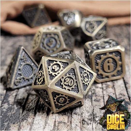 [FORGE_FG-DG-DC-0044] Forged - Dice Goblin Gears Metal RPG Dice Set - Weathered Gold