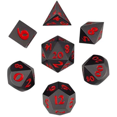 [FORGE_FG-DC-LORE-GM-RD] Forged - Forged Lore Gunmetal Matte with Red Metal RPG 7 Dice Set