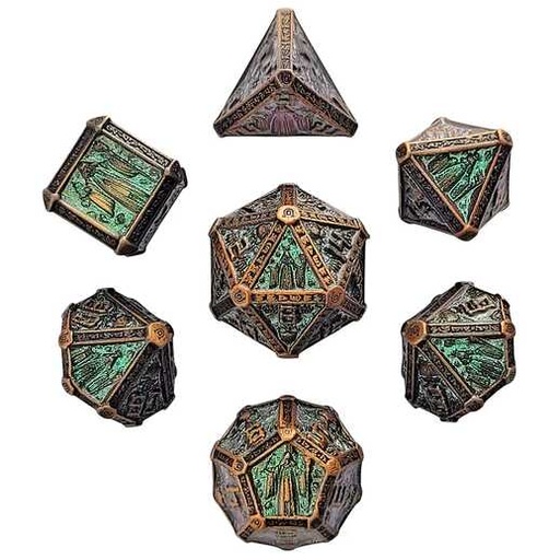 [FORGE_FG-DC-CRPREL-SHMRGRN-7] Forged - Cryptic Reliquary Shimmering Green Metal RPG 7 Dice Set