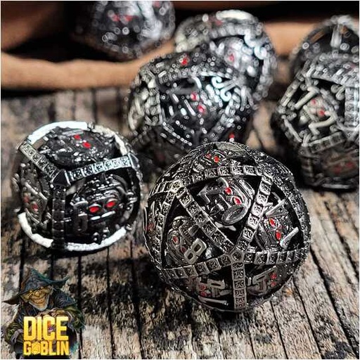 [FORGE_FG-DG-DC-0001] Forged - Dice Goblin Temple of Whispers - Weathered Silver Metal RPG 7 Dice Set