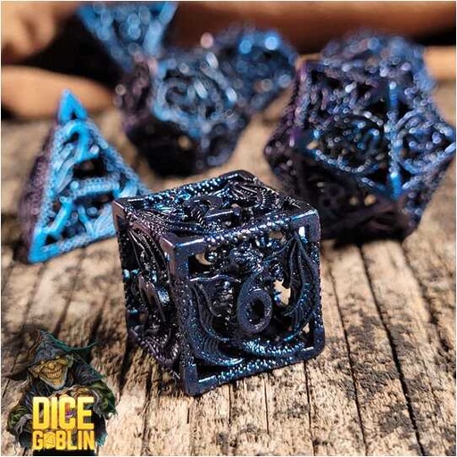 [FORGE_FG-DG-DC-0012] Forged - Dice Goblin Dragon Rampant Hollow - Metallic Blue Metal RPG 7 Dice Set