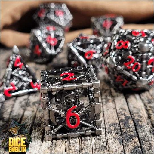 [FORGE_FG-DG-DC-0015] Forged - Dice Goblin Reaper's Confine Hollow - Silver/Red Metal RPG 7 Dice Set