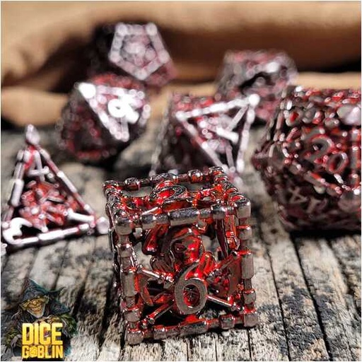 [FORGE_FG-DG-DC-0016] Forged - Dice Goblin Reaper's Confine Hollow - Silver/Red Wash Metal RPG 7Dice Set