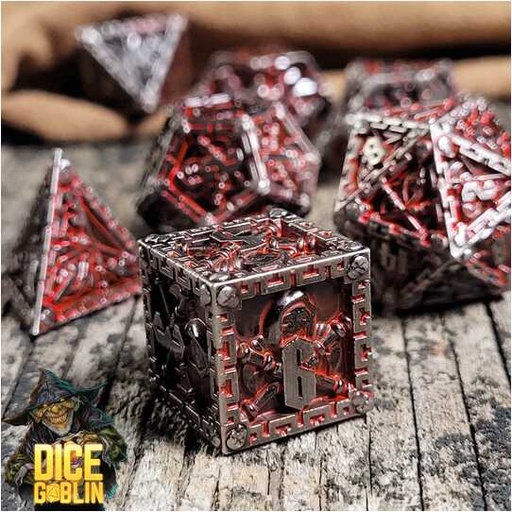 [FORGE_FG-DG-DC-0034] Forged - Dice Goblin Reaper - Silver/Red Metal RPG 7 Dice Set