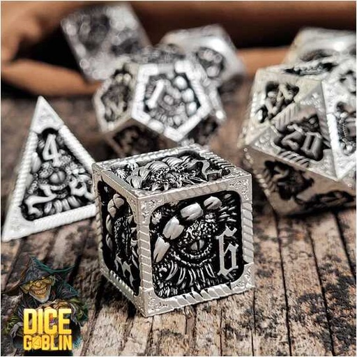 [FORGE_FG-DG-DC-0037] Forged - Dice Goblin Dragon's Eye - Silver/Dark Metal RPG 7 Dice Set 