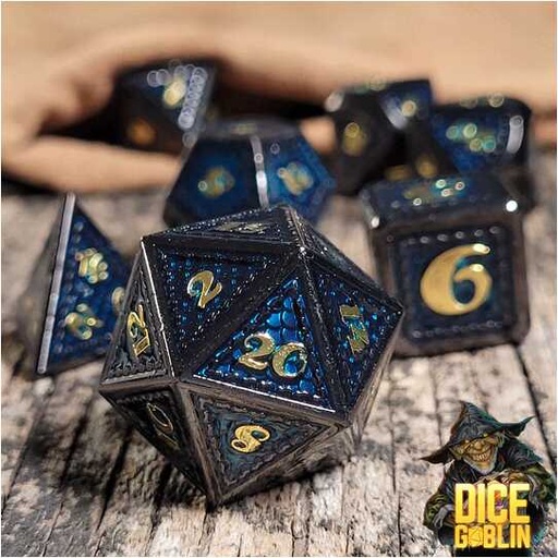 [FORGE_FG-DG-DC-0040] Forged - Dice Goblin Scales - Gunmetal/Blue Metal RPG 7 Dice Set