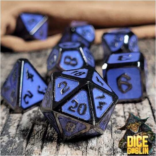 [FORGE_FG-DG-DC-0045] Forged - Dice Goblin Framed - Black/Blue Metal RPG 7 Dice Set