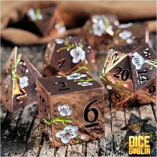 [FORGE_FG-DG-DC-0050] Forged - Dice Goblin Flowers - Copper/Green & White Metal RPG 7 Dice Set