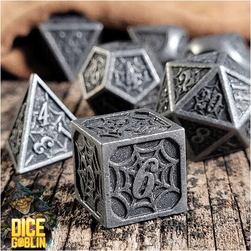 [FORGE_FG-DG-DC-0056] Forged - Dice Goblin Webs - Weathered Silver Metal RPG 7Dice Set