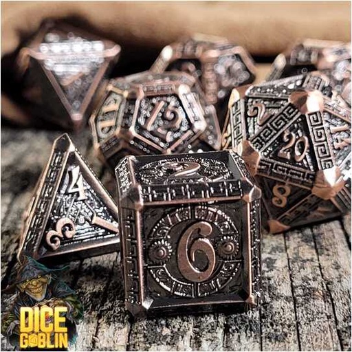 [FORGE_FG-DG-DC-0060] Forged - Dice Goblin Greek Key - Weathered Copper Metal RPG 7 Dice Set